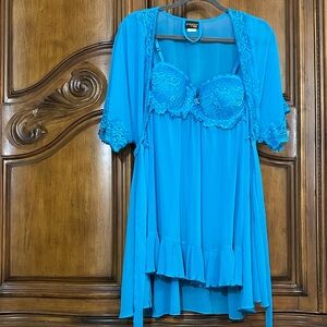 NEW Seductive by Cinema Etoile Baby Doll Lace Camisole Gown with Sheer Lace Robe